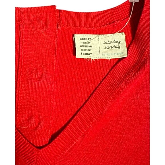 Saturday Sunday NWOT Red V Neck Long Sleeve Button Back Sweater Tunic Women Size - Picture 4 of 7